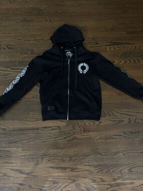 Chrome Hearts Black Zip Hoodie with White Graphics